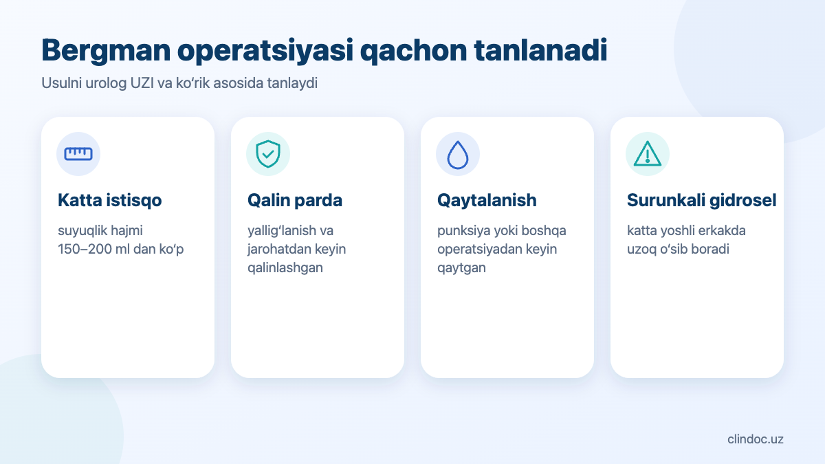 Gidroselda Bergman operatsiyasiga ko‘rsatmalar