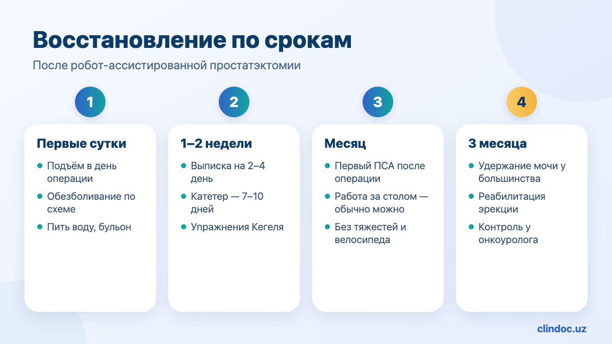 Восстановление после робот-ассистированной простатэктомии по срокам